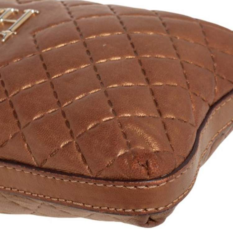 Pre Owned Carolina Herrera Metallic Beige Leather Chain Shoulder Bag