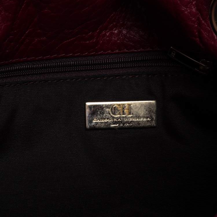 Pre Owned Carolina Herrera Burgundy Monogram Leather Audrey Shoulder Bag