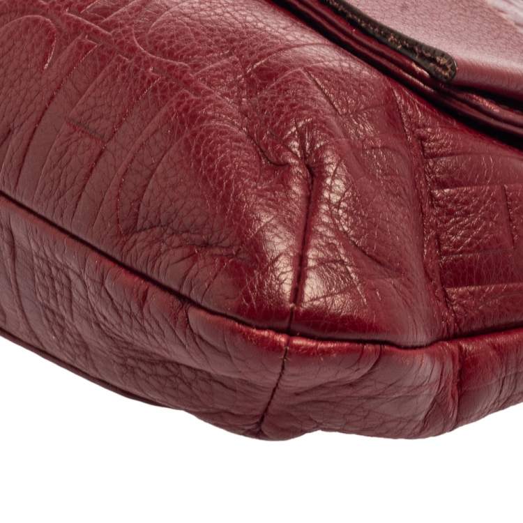 Pre Owned Carolina Herrera Burgundy Monogram Leather Audrey Shoulder Bag