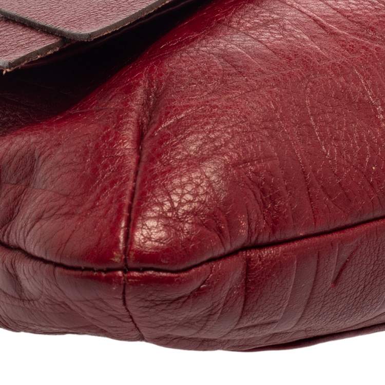 Pre Owned Carolina Herrera Burgundy Monogram Leather Audrey Shoulder Bag