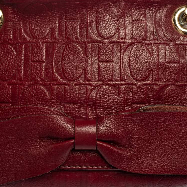 Pre Owned Carolina Herrera Burgundy Monogram Leather Audrey Shoulder Bag