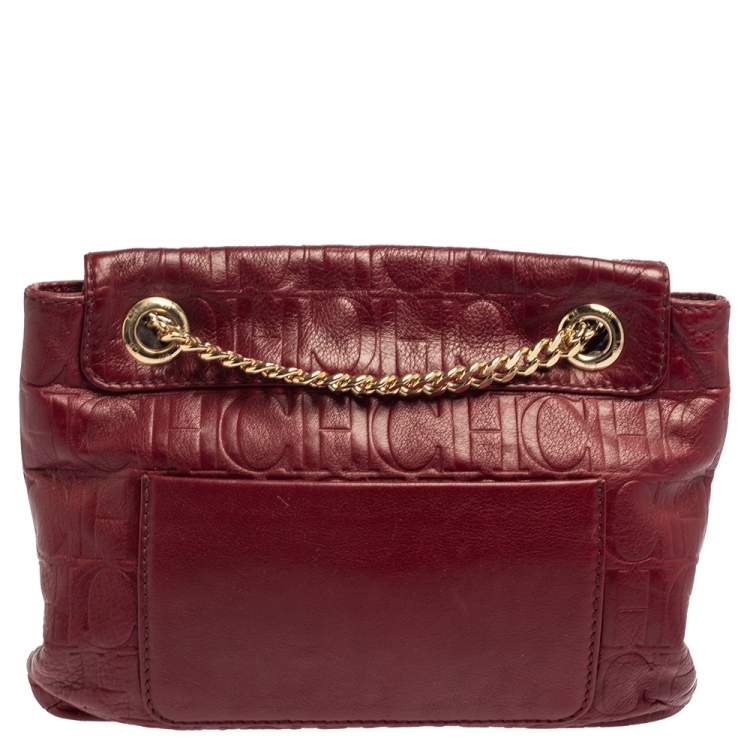 Pre Owned Carolina Herrera Burgundy Monogram Leather Audrey Shoulder Bag