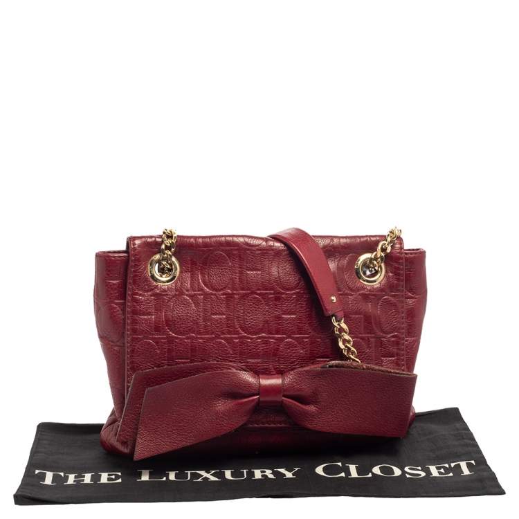Pre Owned Carolina Herrera Burgundy Monogram Leather Audrey Shoulder Bag