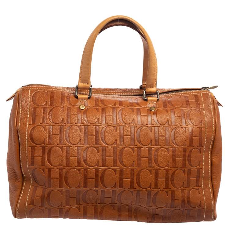 Pre Owned Carolina Herrera Brown Monogram Leather Large Andy Boston Bag