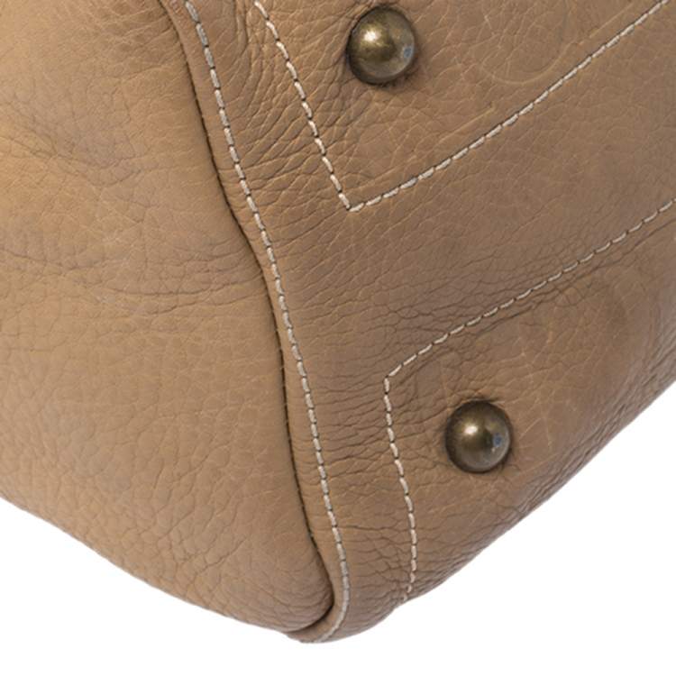 Pre Owned Carolina Herrera Beige Monogram Leather Medium Andy Boston Bag