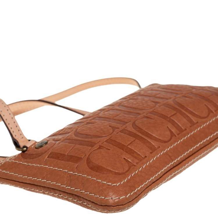 Pre Owned Carolina Herrera Tan Embossed Leather Shoulder Bag