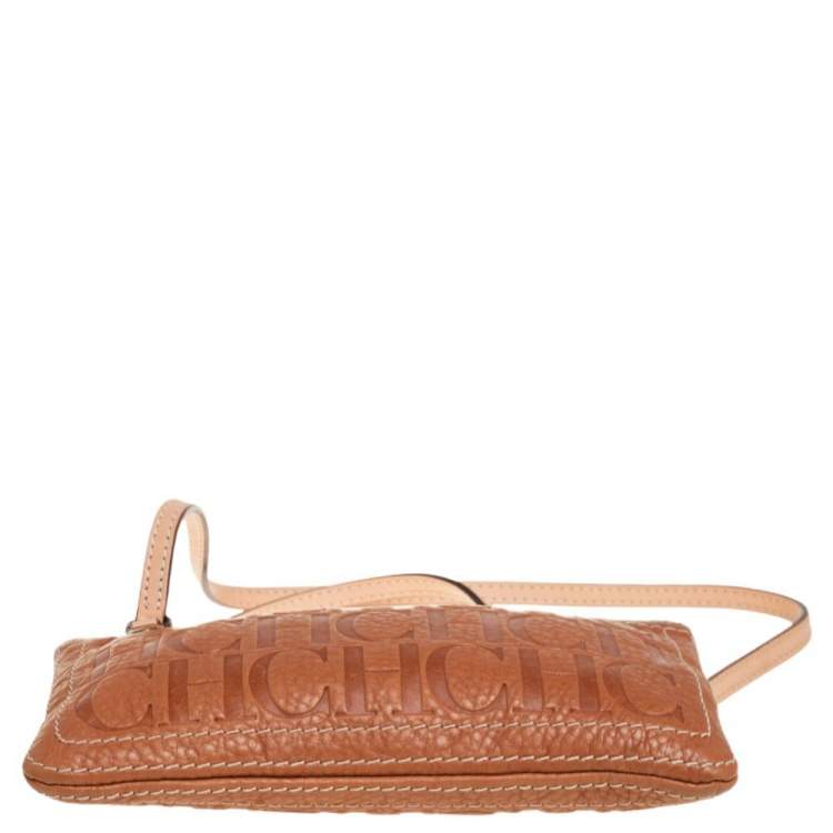 Pre Owned Carolina Herrera Tan Embossed Leather Shoulder Bag