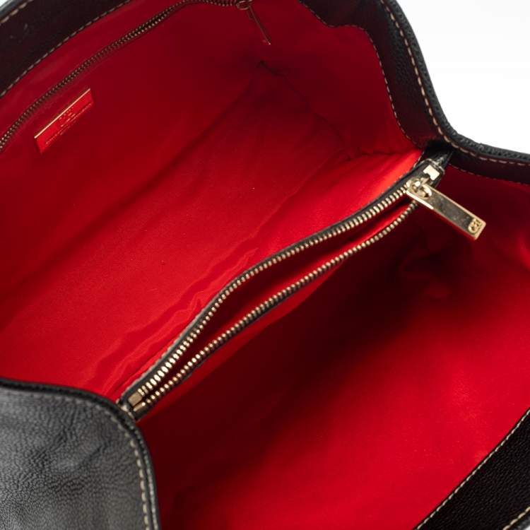 Pre Owned Carolina Herrera Black Grained Leather Matteo Tote