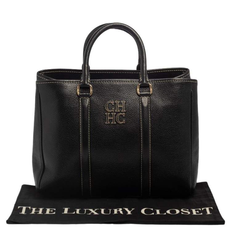 Pre Owned Carolina Herrera Black Grained Leather Matteo Tote
