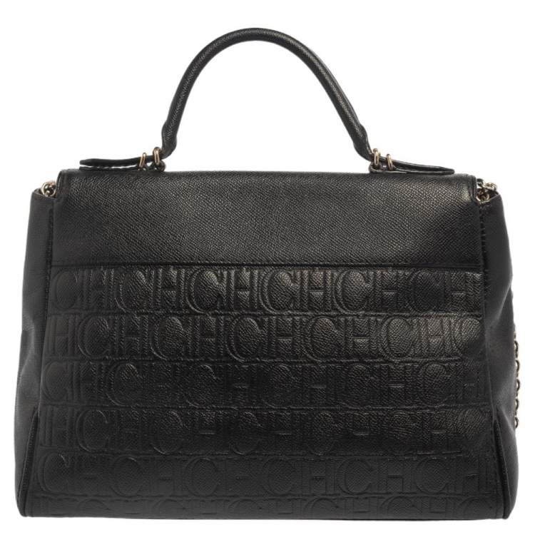 Pre Owned Carolina Herrera Black Leather Minuetto Flap Top Handle Bag