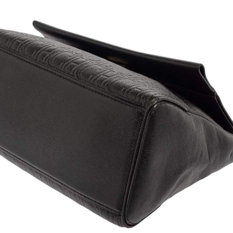 Pre Owned Carolina Herrera Black Leather Minuetto Flap Top Handle Bag