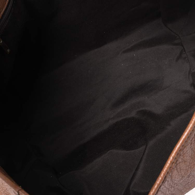 Pre Owned Carolina Herrera Brown Embossed Monogram Leather Chain Hobo