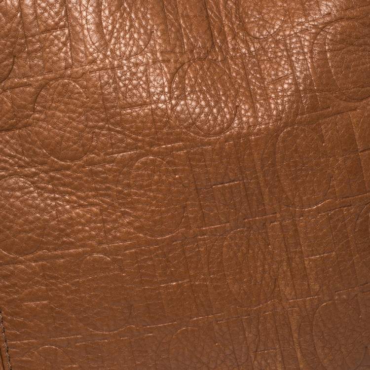 Pre Owned Carolina Herrera Brown Embossed Monogram Leather Chain Hobo