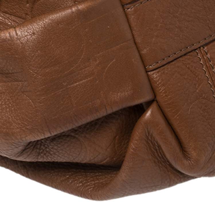 Pre Owned Carolina Herrera Brown Embossed Monogram Leather Chain Hobo