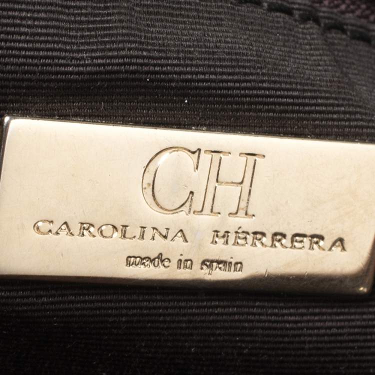 Pre Owned Carolina Herrera Brown Embossed Monogram Leather Chain Hobo
