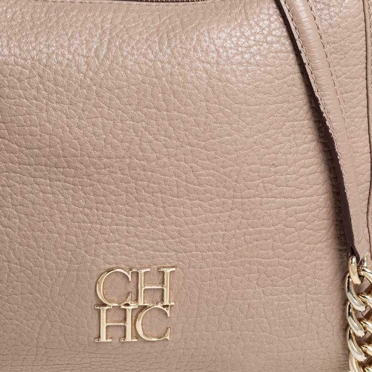 Pre Owned Carolina Herrera Beige Leather Chain Tassel Shoulder Bag