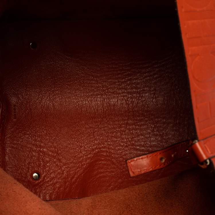 Pre Owned Carolina Herrera Orange Monogram Embossed Leather Matryoshka Tote