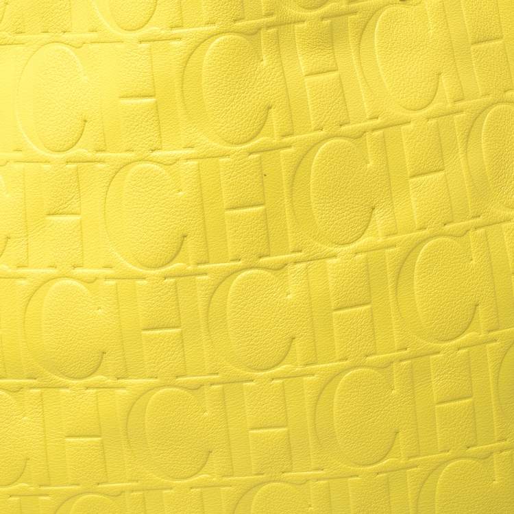 Pre Owned Carolina Herrera Neon Yellow Embossed Leather Matryoshka Tote