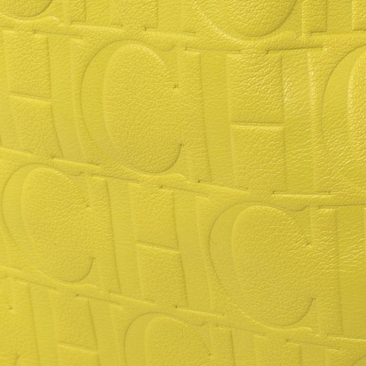 Pre Owned Carolina Herrera Neon Yellow Embossed Leather Matryoshka Tote