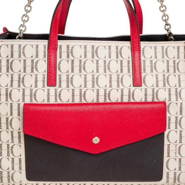 Pre Owned Carolina Herrera Multicolor Coated Canvas and Leather Front Pocket Tote