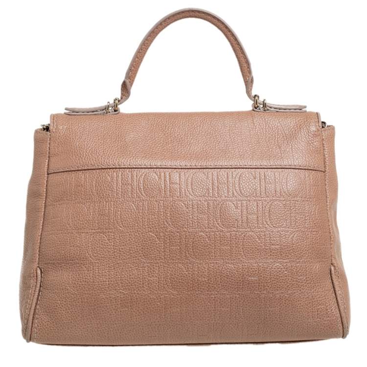 Pre Owned Carolina Herrera Beige Leather Minuetto Top Handle Bag