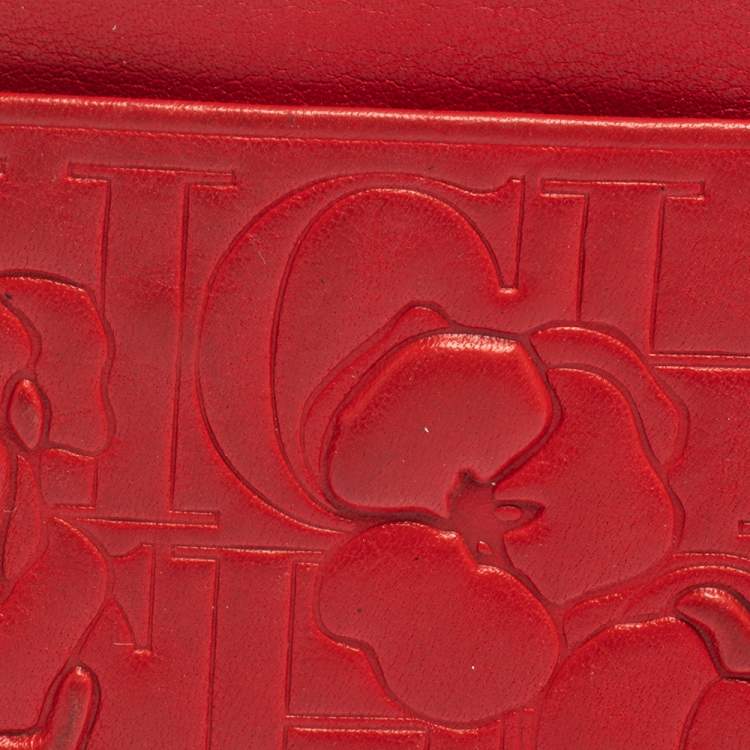 Pre Owned Carolina Herrera Red Embossed Leather Card Holder
