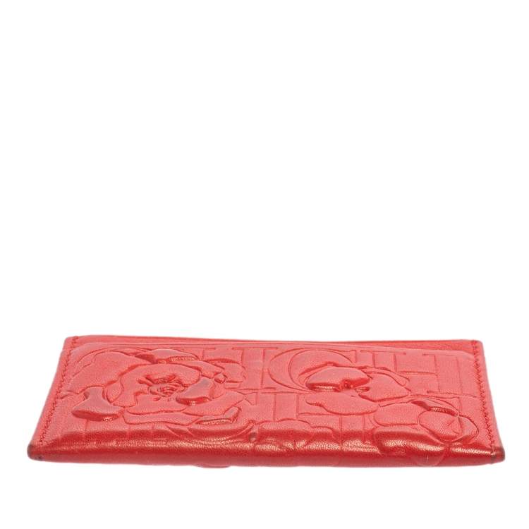 Pre Owned Carolina Herrera Red Embossed Leather Card Holder