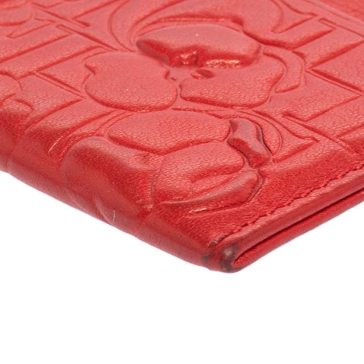 Pre Owned Carolina Herrera Red Embossed Leather Card Holder