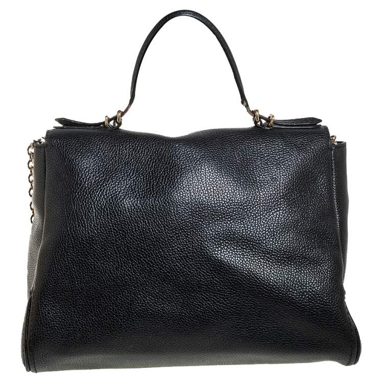 Pre Owned Carolina Herrera Black Monogram Embossed Leather Minuetto Top Handle Bag