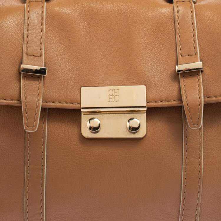 Pre Owned Carolina Herrera Tan Leather Small Top Handle Bag 
