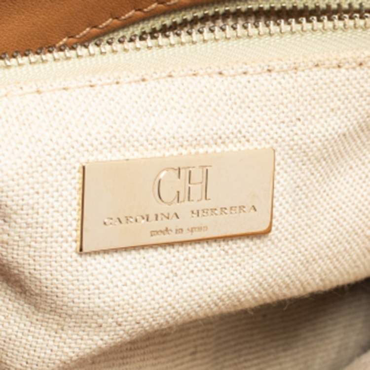 Pre Owned Carolina Herrera Tan Leather Small Top Handle Bag 
