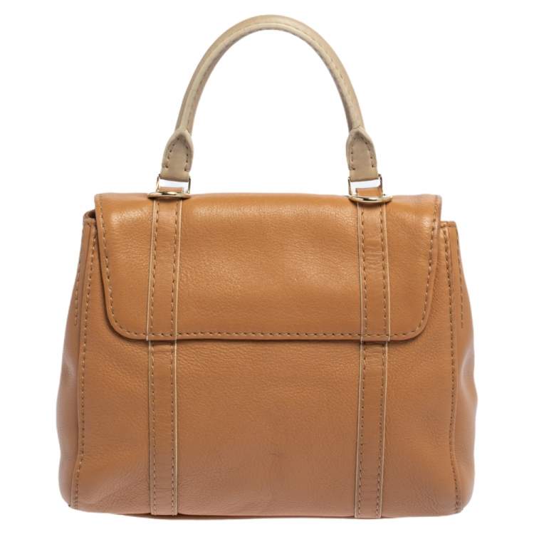 Pre Owned Carolina Herrera Tan Leather Small Top Handle Bag 