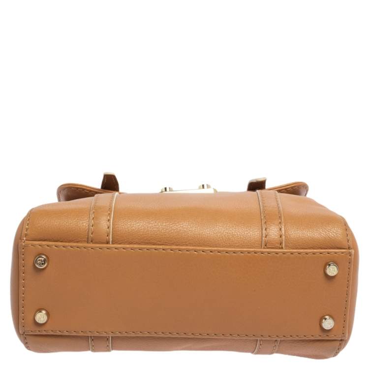 Pre Owned Carolina Herrera Tan Leather Small Top Handle Bag 