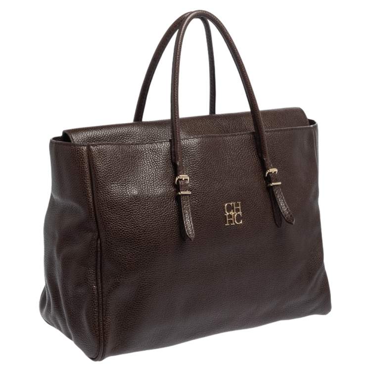 Pre Owned Carolina Herrera Brown Leather Tempo Collection Adagio Tote
