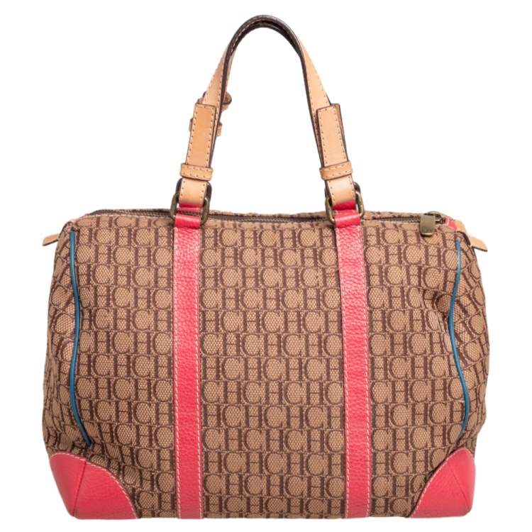 Pre Owned Carolina Herrera Multicolor Signature Canvas and Leather Andy Boston Bag