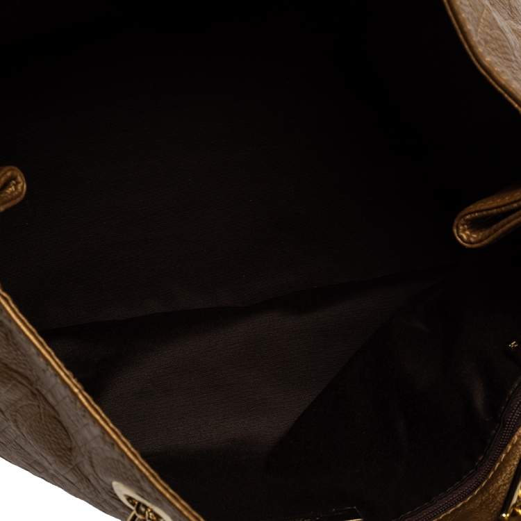 Pre Owned Carolina Herrera Metallic Gold Embossed Monogram Leather Audrey Tote 