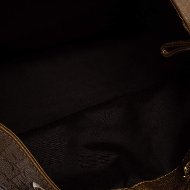 Pre Owned Carolina Herrera Metallic Gold Embossed Monogram Leather Audrey Tote 