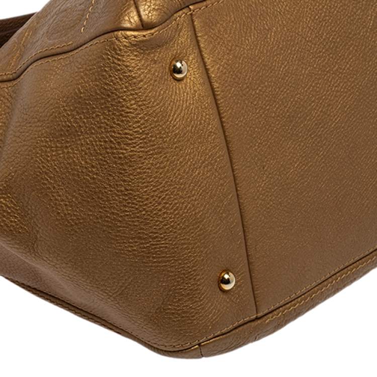 Pre Owned Carolina Herrera Metallic Gold Embossed Monogram Leather Audrey Tote 