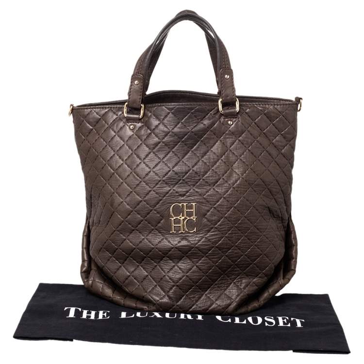 Pre Owned Carolina Herrera Brown Quilted Leather Tote