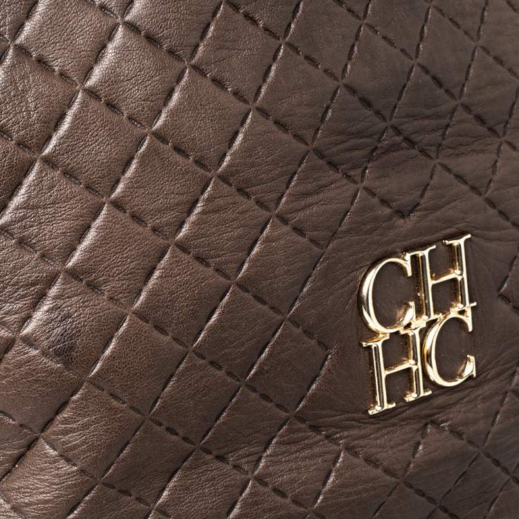 Pre Owned Carolina Herrera Brown Quilted Leather Tote