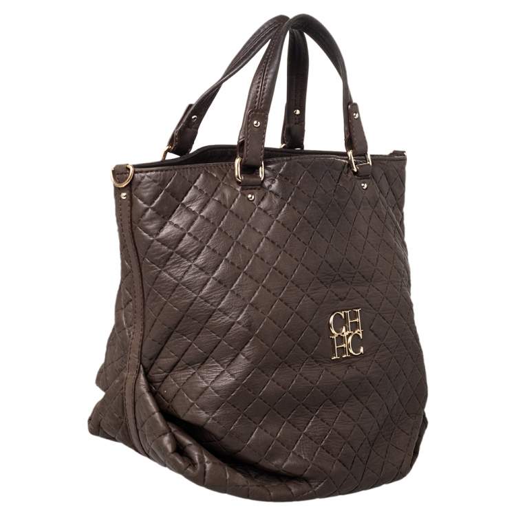 Pre Owned Carolina Herrera Brown Quilted Leather Tote