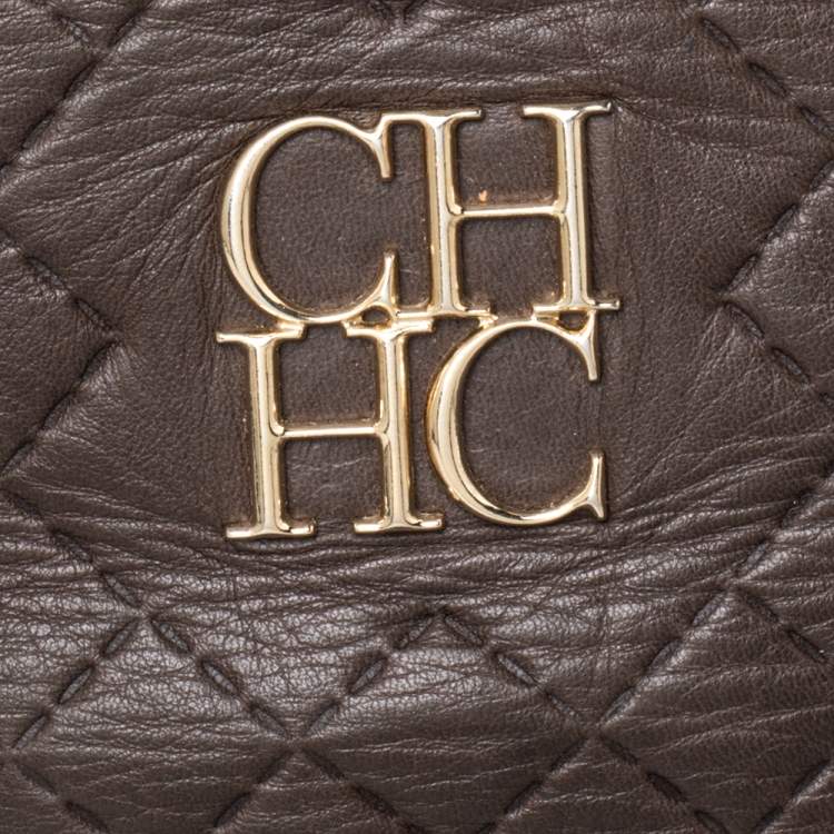 Pre Owned Carolina Herrera Brown Quilted Leather Tote