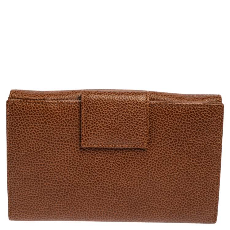 Pre Owned Carolina Herrera Brown Leather Flap Wallet Oragnizer 