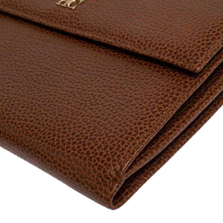 Pre Owned Carolina Herrera Brown Leather Flap Wallet Oragnizer 