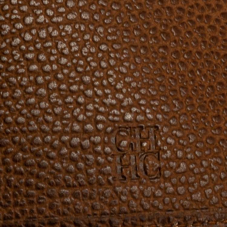 Pre Owned Carolina Herrera Brown Leather Flap Wallet Oragnizer 