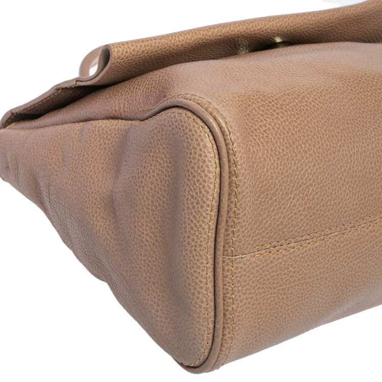Pre Owned Carolina Herrera Beige Leather Minuetto Flap Top Handle Bag