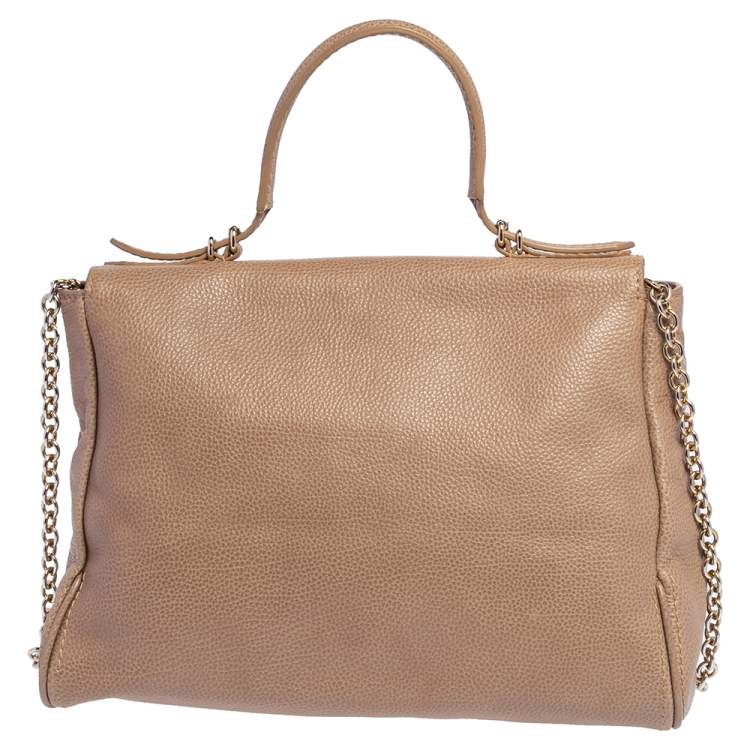 Pre Owned Carolina Herrera Beige Leather Minuetto Flap Top Handle Bag