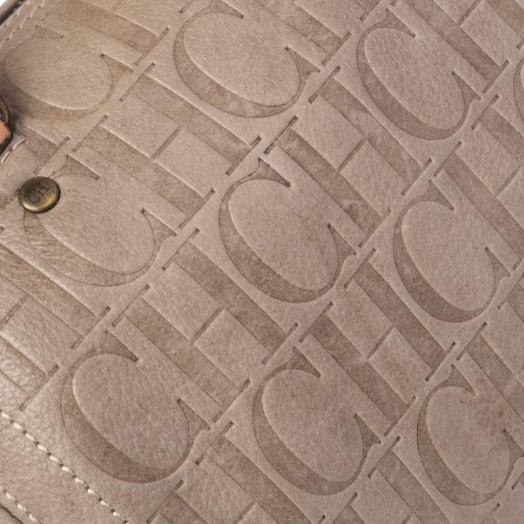 Pre Owned Carolina Herrera Beige Monogram Embossed Leather Andy Boston Bag