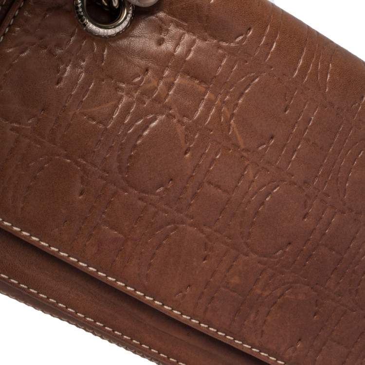 Pre Owned Carolina Herrera Brown Leather Flap Chain Shoulder Bag