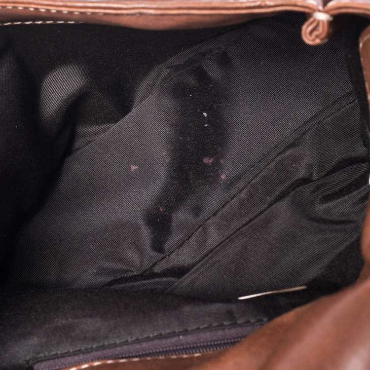 Pre Owned Carolina Herrera Brown Leather Flap Chain Shoulder Bag